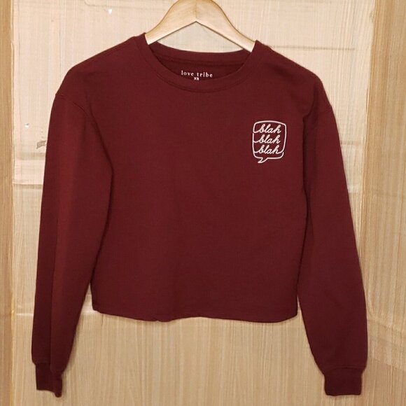 Love Tribe Tops - Love Tribe Womens Maroon Blah Blah Blah Cropped Sweatshirt XS